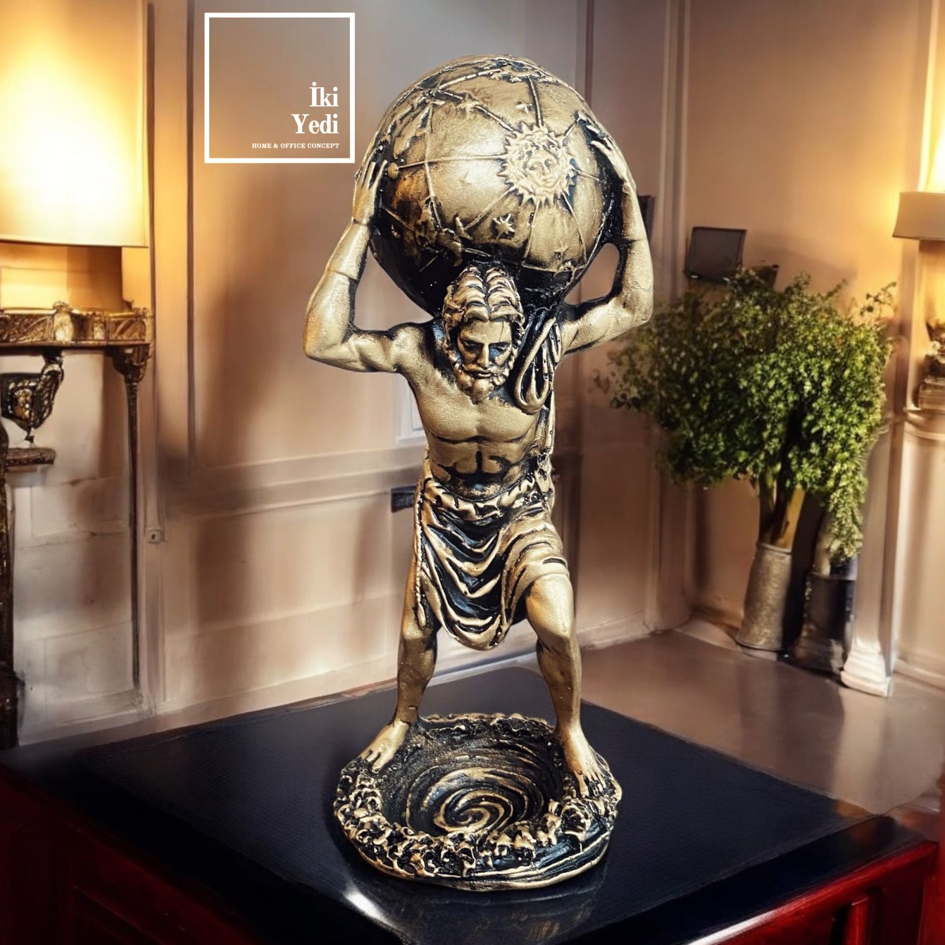 Atlas Dünyayı Taşıyan Adam 27 cm Mitolojik Dekoratif Obje Ev Dekorasyonu Ofis Hediyesi Lüks Hediyelikler