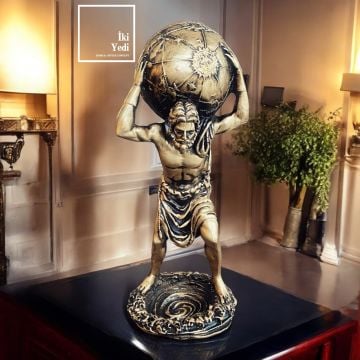 Atlas Dünyayı Taşıyan Adam 27 cm Mitolojik Dekoratif Obje Ev Dekorasyonu Ofis Hediyesi Lüks Hediyelikler