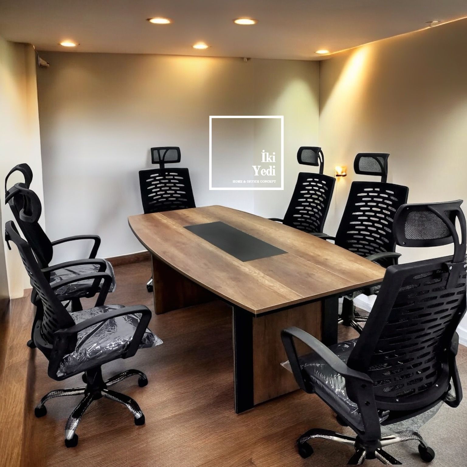 NouRen 100 x 200 cm Sümenli Toplantı Masası Takımı Fileli Yönetici Koltuklu Ofis Mobilyaları Büro Mobilyası 6 - 8 Kişilik Beyin Fırtınası