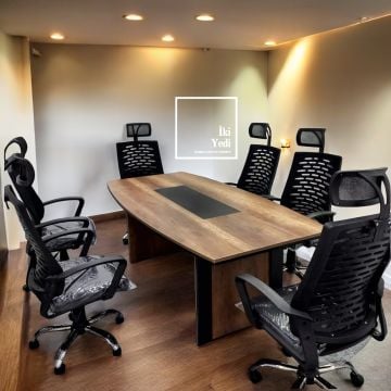 NouRen 100 x 200 cm Sümenli Toplantı Masası Takımı Fileli Yönetici Koltuklu Ofis Mobilyaları Büro Mobilyası 6 - 8 Kişilik Beyin Fırtınası