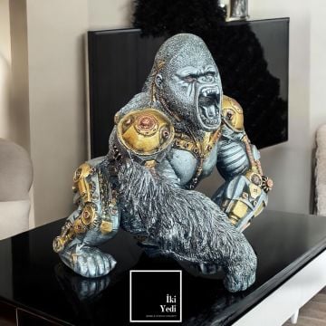 Steampunk Goril Heykeli Mekanik Çarklı Tasarım Dekoratif Obje Makina Figür Konsept Dekor Ev Ofis