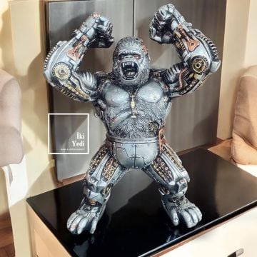 Steampunk Goril Heykeli Mekanik Çarklı Tasarım Dekoratif Obje Makina Figür Konsept Dekor Ev Ofis
