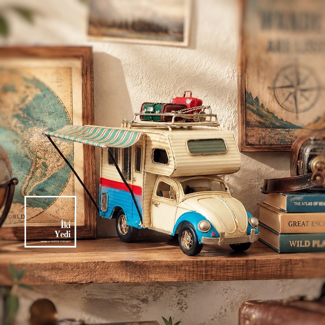 Roavelt Nostaljik Metal Karavan Obje El Yapımı Vintage Vosvos Karavan Maketi Fotoğraf Çerçeveli