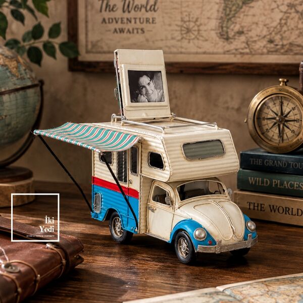 Roavelt Nostaljik Metal Karavan Obje El Yapımı Vintage Vosvos Karavan Maketi Fotoğraf Çerçeveli