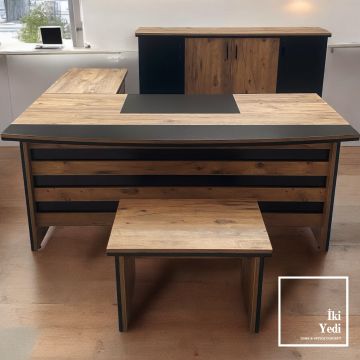 Rodos 180 cm Ofis Mobilya Takımı Makam Odası Büro Mobilyaları Yönetici Çalışma Masası Seti Kavisli Tasarım