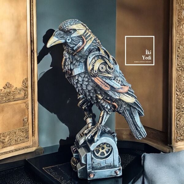 Steampunk Karga Dekoru Mekanik Çarklı Tasarım Dekoratif Objeler Makina Figürlü Dekor Ev Ofis Hediye