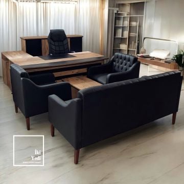 Rodos 180 cm Ofis Mobilya Takımı Makam Odası Büro Mobilyaları Yönetici Çalışma Masası Seti Koltuklu