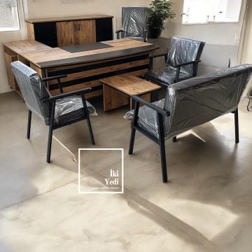 Rodos 180 cm Ofis Mobilya Takımı Makam Odası Büro Mobilyaları Yönetici Çalışma Masası Seti 8 Parça