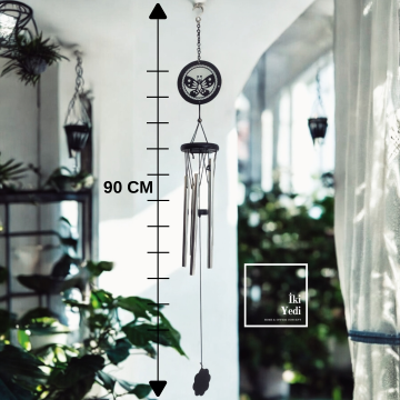 WB77-2 90 cm Kelebek Desenli Metal Rüzgar Çanı – Doğal Sesli Bahçe Balkon Dekoratif Aksesuar