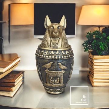 Anubis Figürlü Antik Mısır Küp Obje, Dekoratif Ev Ofis Aksesuarı, Hediyelik Tematik Biblo