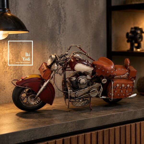 Rotastrek El Yapımı Metal Motosiklet Maketi Klasik Vintage Motor Modeli ve Dekoratif Ev Ofis Objesi