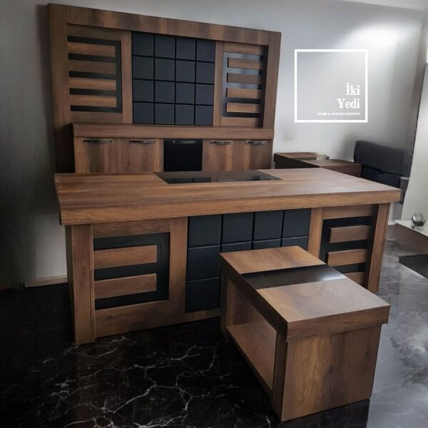Nemesis Ağır Makam Oda Takımı Üniteli Panolu Ofis Mobilyası Seti Büro Mobilyaları Patron Lux VIP