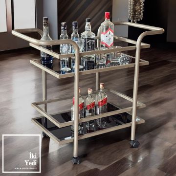 Lisbon Siyah Camlı Metal İçki Servis Arabası Şaraplık Sunum Sehpası Lüks Mobilyalar Kaliteli Hediyelik Eşyalar Tamamlayıcı Ev Otel Ürünleri