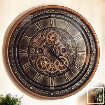 Griskow 67 cm Çarklı Duvar Saati, Bronz Renk Romen Rakamlı Mekanik Saat Ev Ofis Dekorasyonu