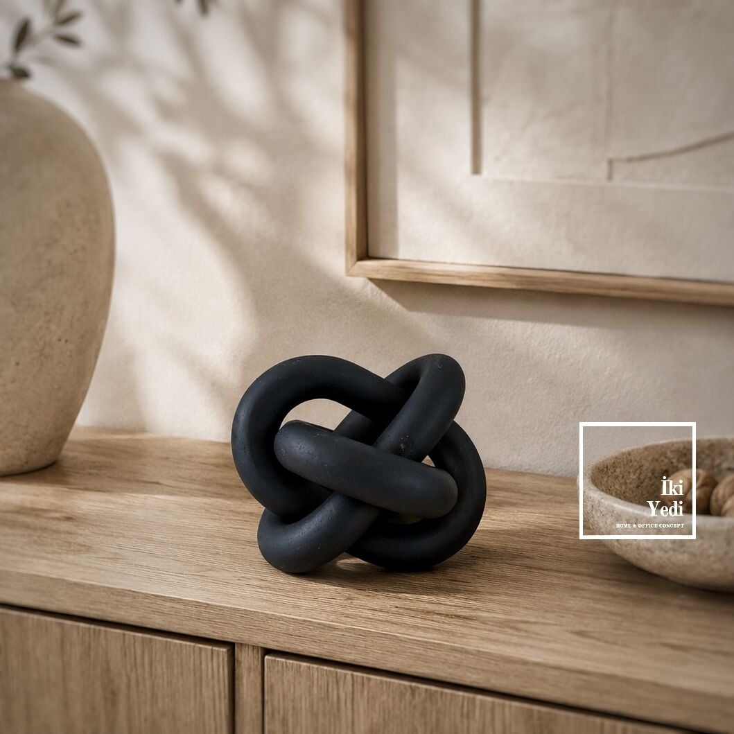 Knotique Siyah Ahşap Dekoratif Düğüm Obje Modern Soyut Heykel Biblo ve Minimalist Salon Aksesuarı