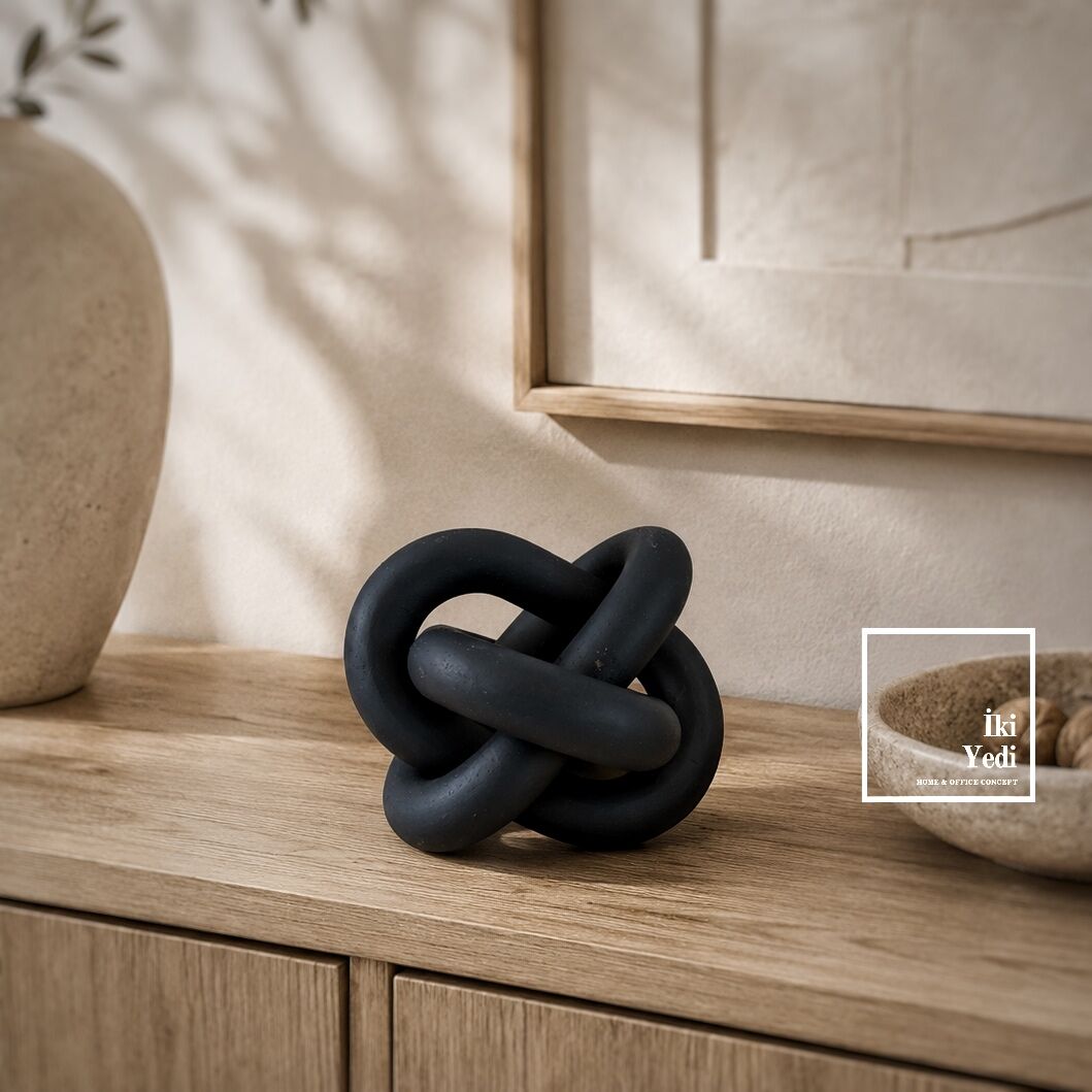 Knotique Siyah Ahşap Dekoratif Düğüm Obje Modern Soyut Heykel Biblo ve Minimalist Salon Aksesuarı