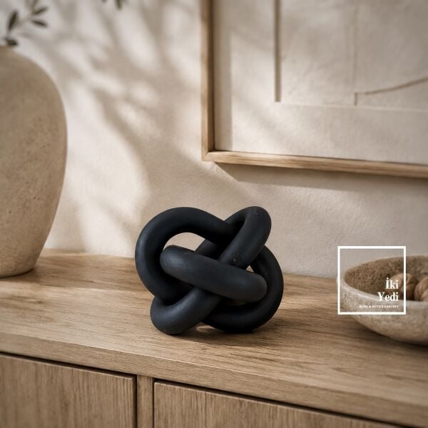 Knotique Siyah Ahşap Dekoratif Düğüm Obje Modern Soyut Heykel Biblo ve Minimalist Salon Aksesuarı