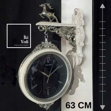 Kanije Geyik Figürlü Çift Taraflı Beyaz Duvar Saati, Büyük İstasyon Saat Ev Ofis Dekoru