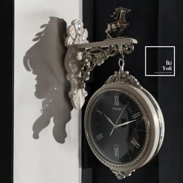 Kanije Geyik Figürlü Çift Taraflı Beyaz Duvar Saati, Büyük İstasyon Saat Ev Ofis Dekoru