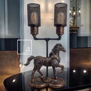 Veronese Steampunk At Figürlü Projektör Lamba, Masa Üstü Abajur, Lüks Ofis Ev Hediyelik Obje