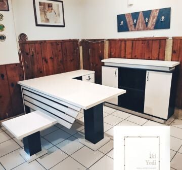 Hausser Modern Tasarım Yönetici Masası Takımı Beyaz Renk Ofis Mobilyası Makam Seti Büro Masası