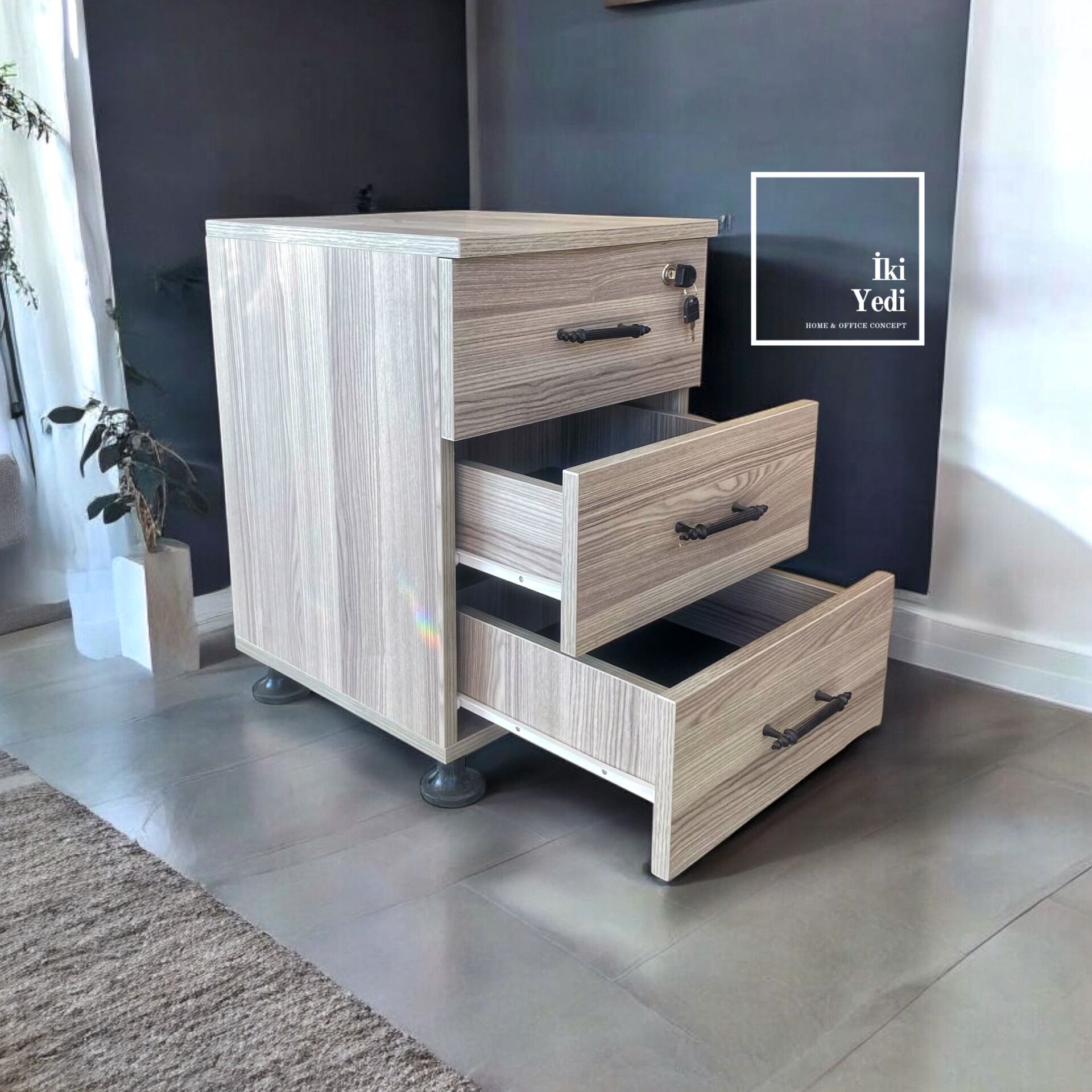 Elfe Kilitli Ofis Kesonu, 3 Çekmeceli Masa Altı Etajer, Büro Dolabı, Ofis Düzenleyici Ofis Mobilyaları Büro Çalışma Grubu