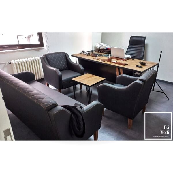 Louve Demir Ayaklı Ofis Mobilyası Takımı Metal Yönetici Masası Seti Büro Makam Odası Modern Tasarım