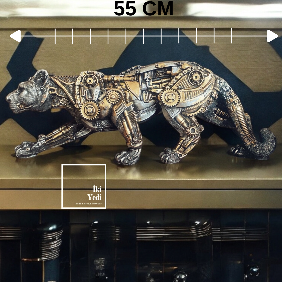 Steampunk Leopar Heykel 55 cm Büyük Obje Dekoratif Figür Ev Hediyelik Eşya Dekorasyon Ofis Hediyesi
