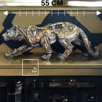 Steampunk Leopar Heykel 55 cm Büyük Obje Dekoratif Figür Ev Hediyelik Eşya Dekorasyon Ofis Hediyesi
