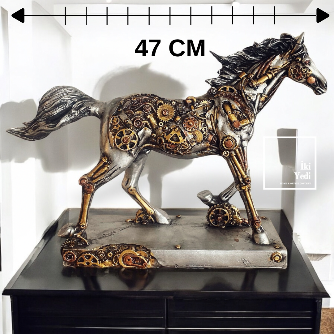 Steampunk At Heykeli 47 cm Büyük Obje Dekoratif Figürler Ev Hediyelik Eşyalar Dekorasyon Ofis Dekor