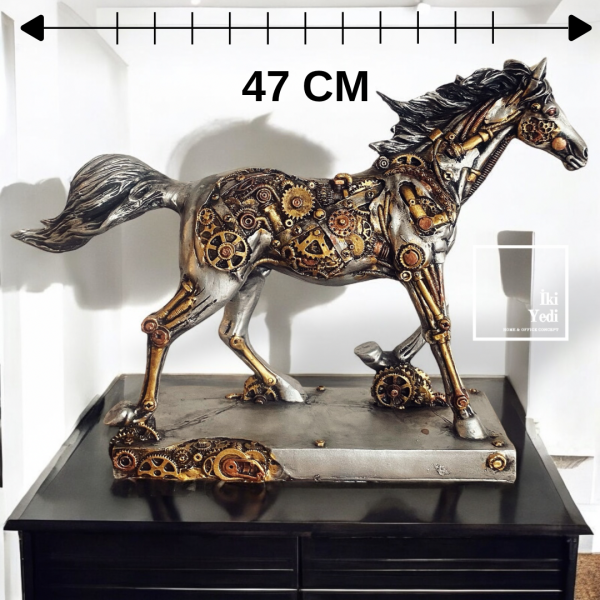 Steampunk At Heykeli 47 cm Büyük Obje Dekoratif Figürler Ev Hediyelik Eşyalar Dekorasyon Ofis Dekor