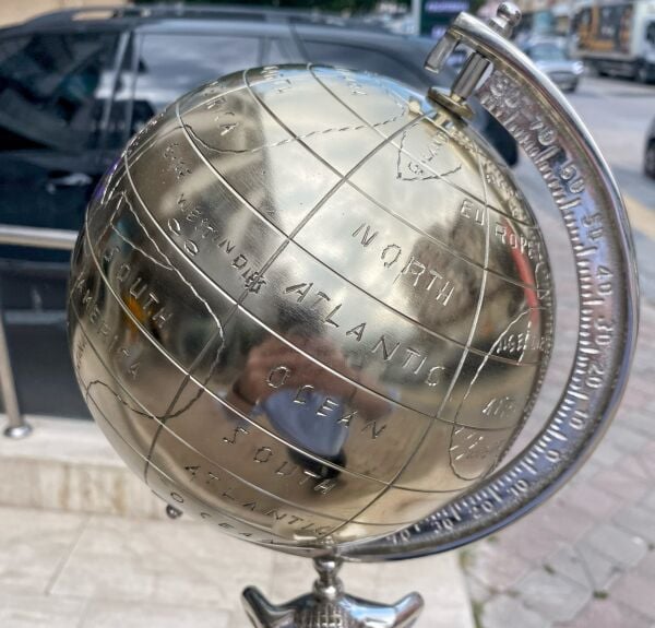 Metal Atlas Dünya Küresi 50 cm Yerküre, Ofis Ev Dekoratif Hediyelik Masa Üstü Aksesuar Lüks Dekor