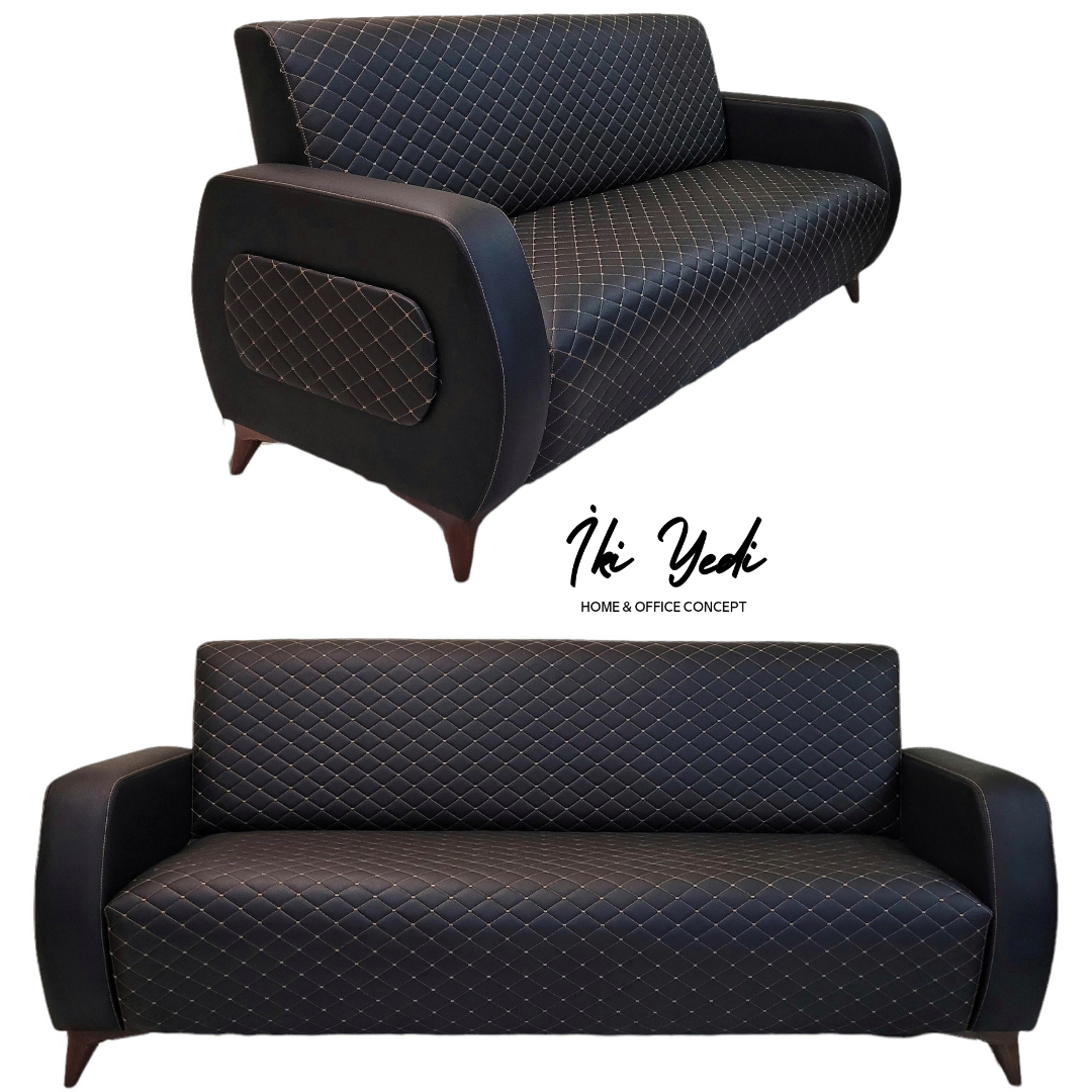 Lienzo Lükens Ayaklı Kanepe Üçlü Koltuk Üç Kişilik Ofis Misafir Koltuğu Büro Bekleme Bakır Dikişli Deri