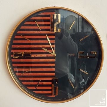 Paolo 50 cm Duvar Saati, Gold ve Ahşap Detaylı Renkli Dekoratif Saat Ev Ofis Hediyesi