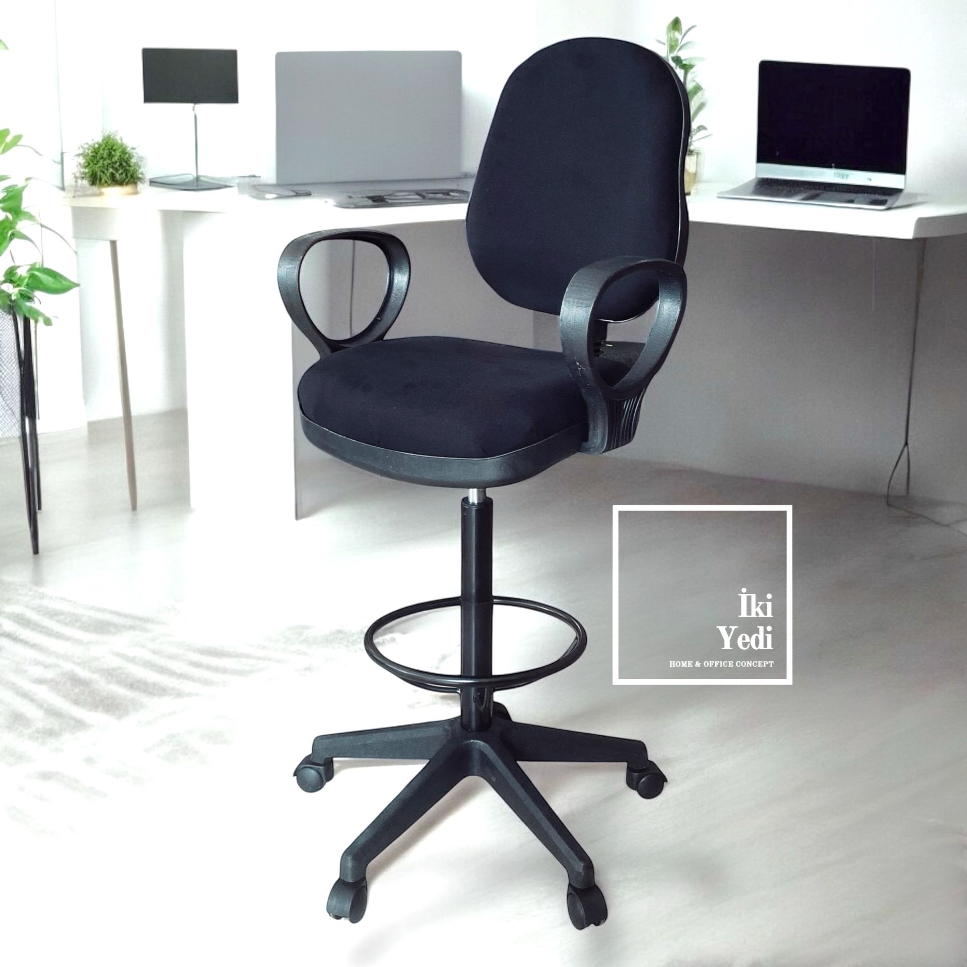 Viny Hareketli Bar Taburesi Döner Bar Sandalyesi Kollu Kolçaklı Bistro Kasa Tipi