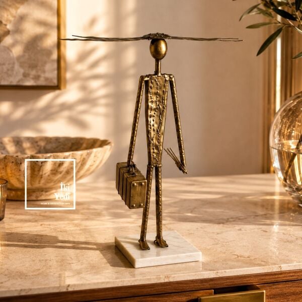 Howard 42cm Tasarım Metal Biblo Mermer Kaide Modern Dekoratif Heykel Ev Ofis Konsol Masaüstü Objesi