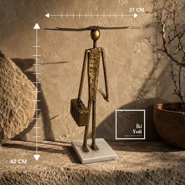 Howard 42cm Tasarım Metal Biblo Mermer Kaide Modern Dekoratif Heykel Ev Ofis Konsol Masaüstü Objesi