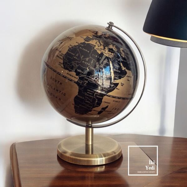 Mundo Müzikli Siyah Dünya Küresi, Müzik Kutulu Yerküre, Dekoratif Ofis Ev Hediyesi Aksesuar