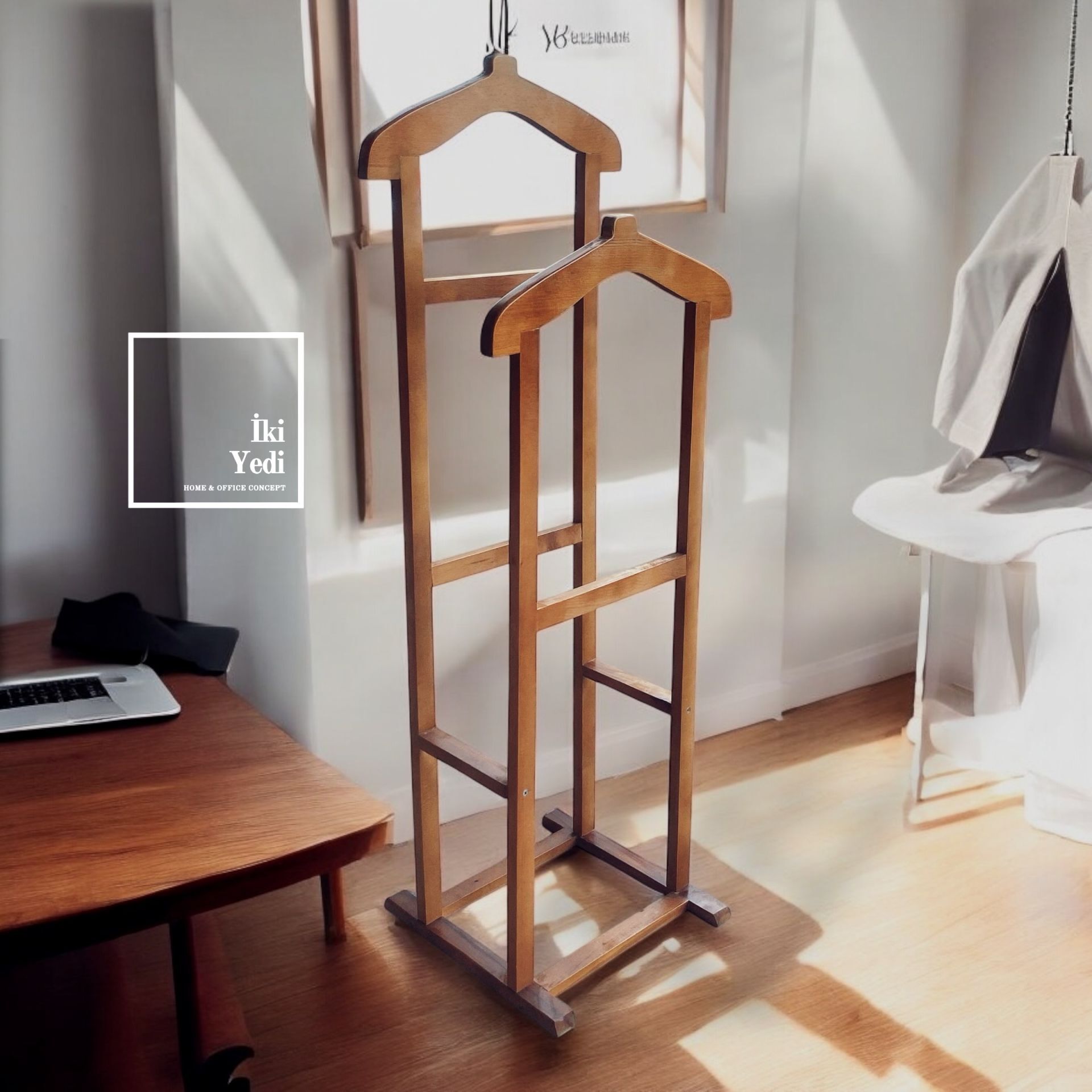 Lehman İkili Çiftli Dilsiz Uşak Askılık Masif Ahşap Ofis Mobilyası Aksesuarları Hediyelik Palto Cübbe Boy
