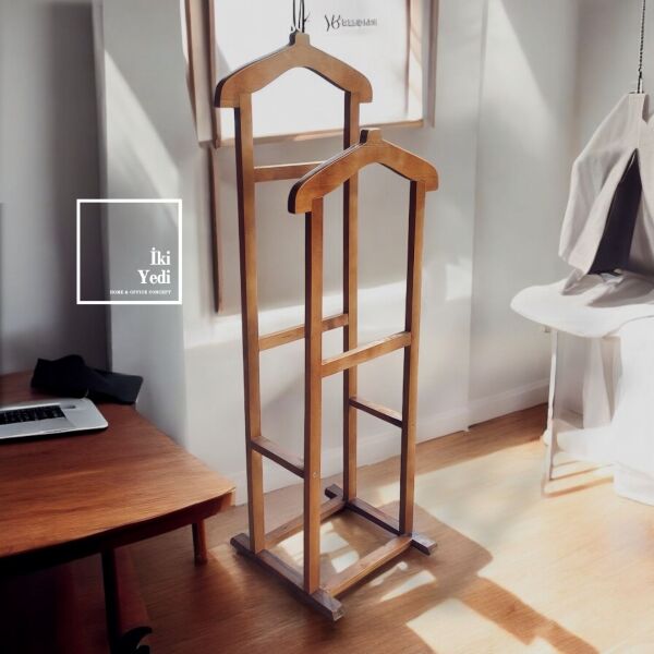 Lehman İkili Çiftli Dilsiz Uşak Askılık Masif Ahşap Ofis Mobilyası Aksesuarları Hediyelik Palto Cübbe Boy