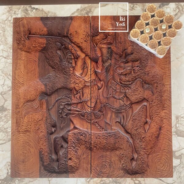 Tebriz İran Figür Motif Oymalı Masif Ağaç Tavla Takımı Antik Lüks Koleksiyon Ürünü Backgammon Ofis Dekorasyonu Unutulmaz Hediye