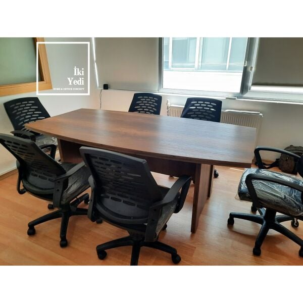 Lunmoe Toplantı Masası Takımı Ceviz Masa Fileli Personel Çalışma Sandalye Koltuğu Seti Ceviz Ofis Büro