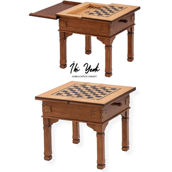 Barnby Tavla Satranç Masası Orta Sehpa Ahşap Malzeme Chess Backgammon Antika Tasarım