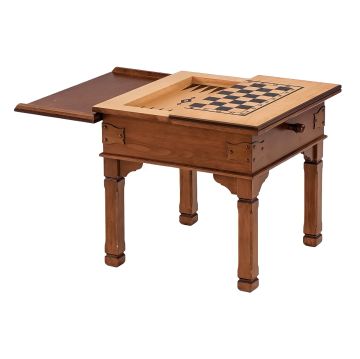 Barnby Tavla Satranç Masası Orta Sehpa Ahşap Malzeme Chess Backgammon Antika Tasarım