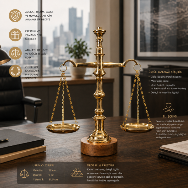 Teraxa Adalet Terazisi Dekoratif Biblo Avukat Hakim Savcı Hediyesi Hukuk Bürosu Gold Teraxa Büyük
