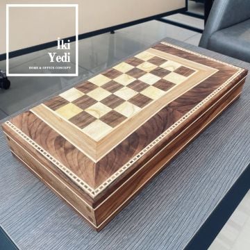 Legrand Ceviz Ağacı Masif Ahşap Tavla Takımı Ahşap Satranç ve Dama Çift Taraflı Antik Lüks