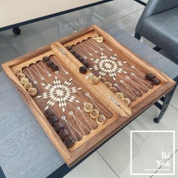 Legrand Ceviz Ağacı Masif Ahşap Tavla Takımı Ahşap Satranç ve Dama Çift Taraflı Antik Lüks