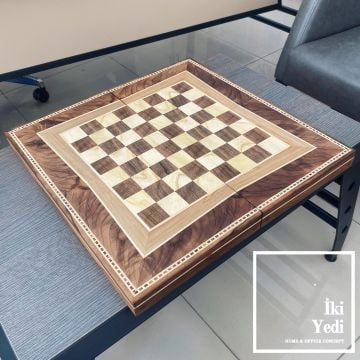 Legrand Ceviz Ağacı Masif Ahşap Tavla Takımı Ahşap Satranç ve Dama Çift Taraflı Antik Lüks