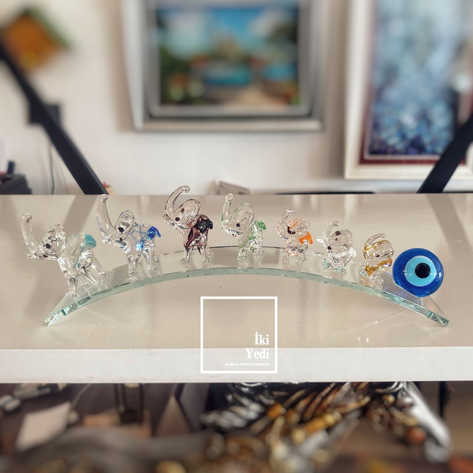 Feven 7’li Cam Fil Seti Nazar Boncuklu Bereket Figürü Ev ve Ofis İçin Dekoratif Hediyelik Obje