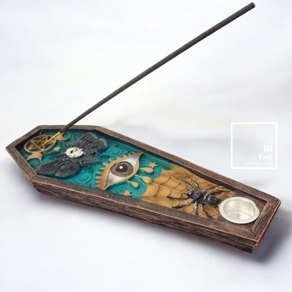 Kurukafa Örümcek Figürlü Tütsülük – Totem Tasarım Renkli Çubuk ve Konik Tütsü Kabı Hediyelik